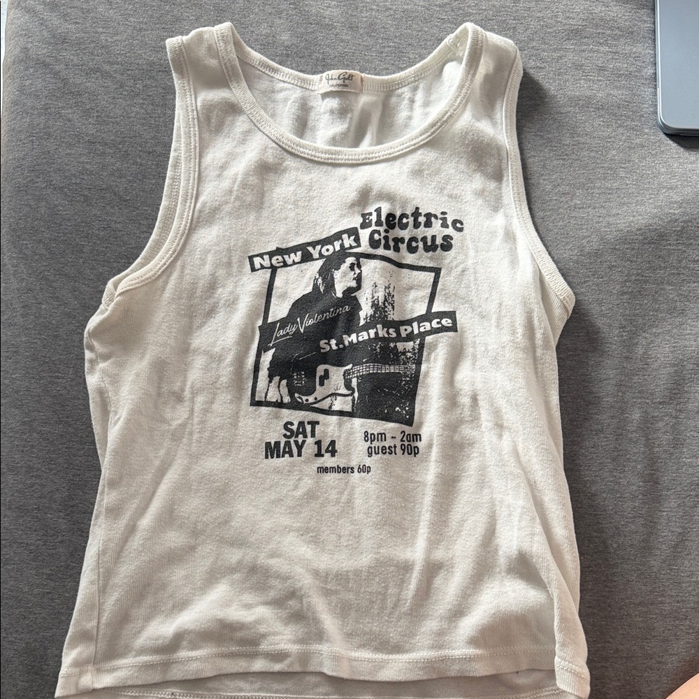 Graphic White Tank Top with Black Print - Electric Circus Design
